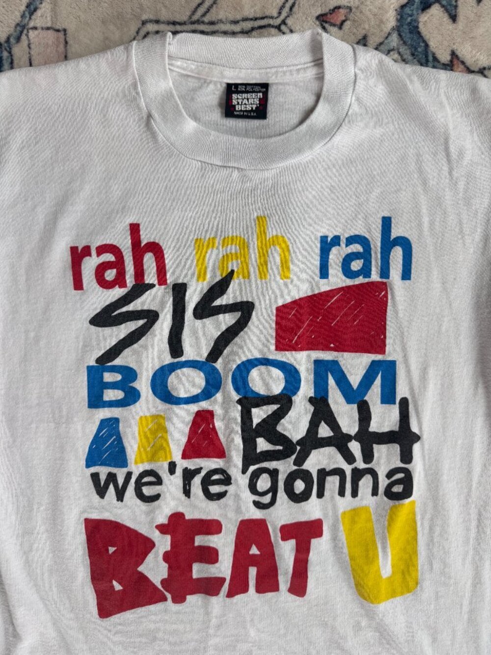 Vintage "We're Gonna Beat U" Chant T-Shirt - size Large Single Stitch - Picture 2 of 5